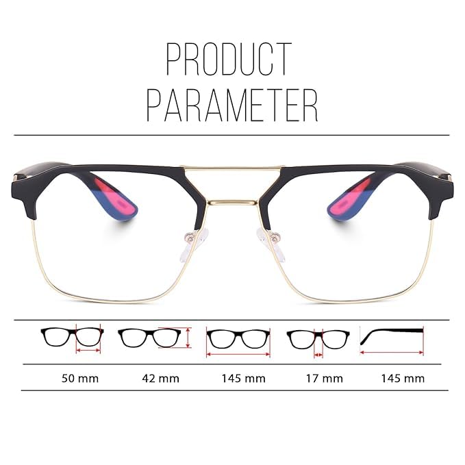 Image of Square Spectacles Clear Anti Blue Ray Blocking BlueCut Anti Glare Reduce zero Power Mobile computer Laptop Gaming protection For Men & Women (Free Size)