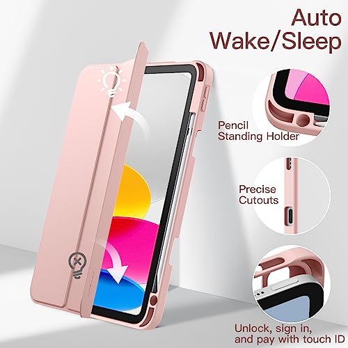 Image of JETech Cover Case for iPad (A16) 11th /10th Generation (2025 /2022) with Pencil Holder, Clear Transparent Back Shell Slim Stand Shockproof Tablet Cover, Auto Wake /Sleep (Rose Gold)
