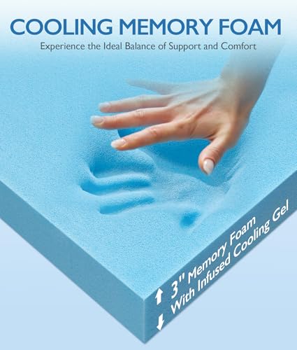 Image of SINWEEK 3 Inch Full Size Cooling Memory Foam Mattress Topper for Pressure Relief, Bed Mattress Pad with Cooling Soft Cover and Corner Straps, CertiPUR-US Certified