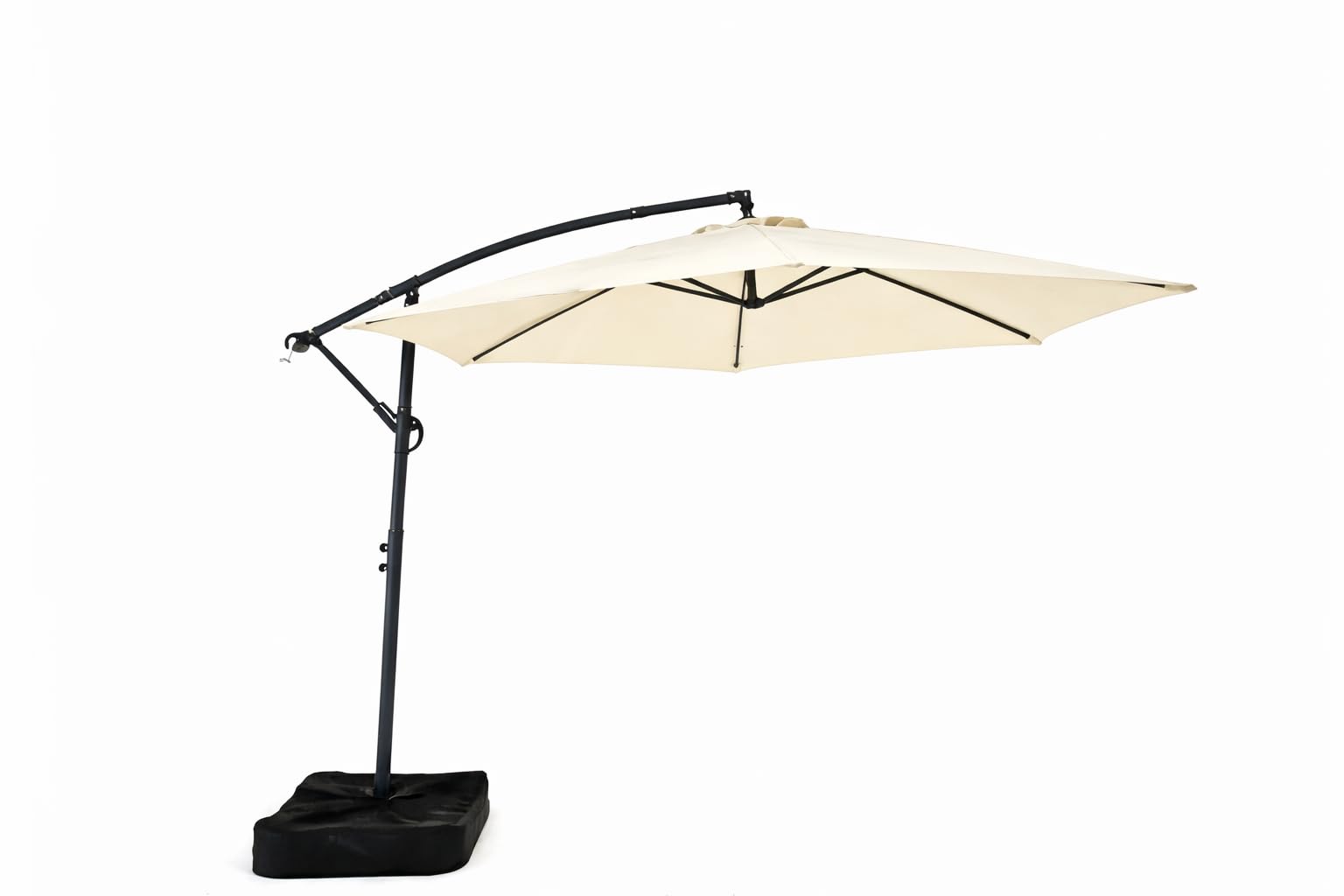 3m Cantilever Garden Parasol, Steel Frame with Base Weights, Manual Tilt, Round Canvas Canopy, Outdoor (beige)
