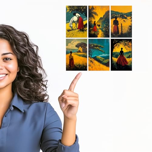Image of SiddArtify Vintage Farmhouse Wall Art Prints Set - Equestrian Landscape Poster Decor for Living Room Bedroom - Set of 2-4x6 Inch - Board (Pack of 6) - Sticker (Pack of 6)