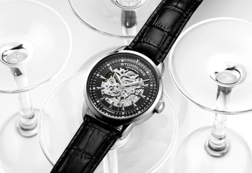 Stuhrling Original Mens Skeleton Automatic Dress Watch with Alligator Embossed Leather Strap Skeleton Dial — view 3