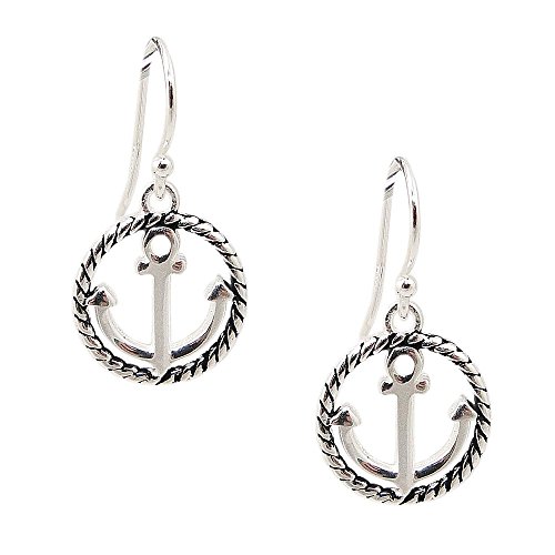 925 Solid Sterling Silver Small Dangling Anchor Hoop Earrings - Circle Nautical Round Ocean Boat Jewelry #TOP14