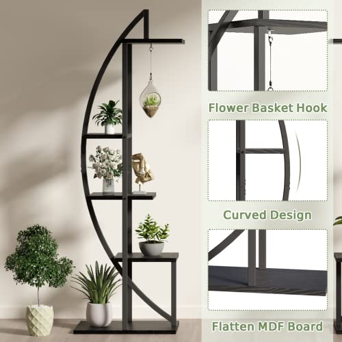Yoleny 2 Pcs 5 Tier Metal Plant Stand Plant Stands For Indoor Plants Multiple, Plant Shelf For Planter Display With 2 Hooks, Half Moon Plant Stand For Living Room, Balcony, And Bedroom #TOP3