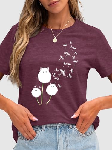 Image of Anbech Womens Dandelion Graphic T-Shirts Teen Girls Cute Sunflower Print Casual Tee Tops