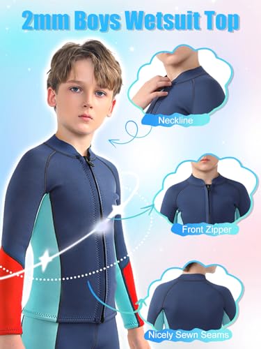 Kids Wetsuit Top Boys Wetsuit Jacket 2mm para mantener calentito en agua fría. Chaqueta para buceo, esnórquel, natación, paddle boarding, kayak para niños pequeños T4 3T miniatura 4