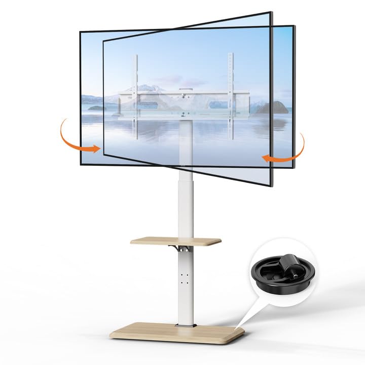 Soporte de TV rodante con ruedas ocultas, carrito de TV móvil para televisores de 32 a 75 pulgadas de hasta 90 libras, soporte de TV con giro y ajuste de altura, soporte de TV de suelo con base de