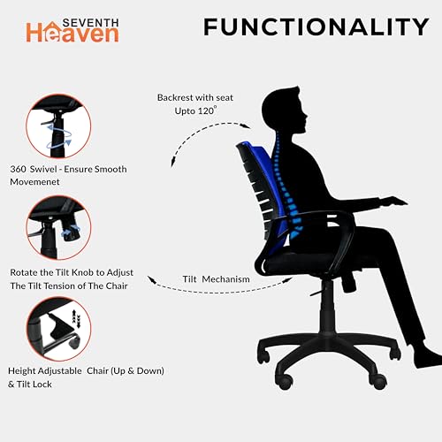 Image of Seventh Heaven Bolt Mid Back Revolving Office Chair for Work from Home, Study, and Computer Use | Heavy Duty Base | Ergonomic Mesh Design | Durable & Comfortable Seating (Blue Mesh)