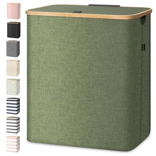Image of BALEINE Laundry Hamper with Lid, Tall Laundry Baskets with Bamboo Pull Handles, Large Laundry Bin with Internal Support (36 Gal/140L, Green)