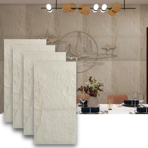 ARTSLAT 4-Pack 3D PU Stone Wall Panels for Interior Decor Faux Stone Accent Tiles, White, 47.24'x23.62'x(0.6'-1.18') Waterproof & Lightweight 3D Wall Design