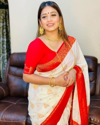 Image of Flosive Women's Kanjivaram Silk Saree With Beautiful Blouse With Zari Border
