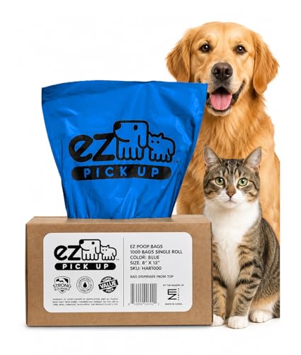 Image of EZ Pick Up 1000 Count Dog Waste Poop Bags, Unscented Single Roll, Heavy Duty, Improved Thickness (Blue - 1000ct)