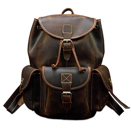 Luufan Unisex De Cuero Grano Completo Mochila Casual  Brown 5