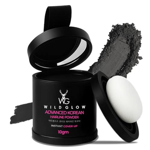 Image of WILDGLOW Korean Hairline Cover-Up Powder Black 10gm | Instantly Covers Grey Roots, Bald Spots, Beard & White Hair | Matte Finish & Long-Lasting | Highly Pigmented Flawless Hair Density Filler