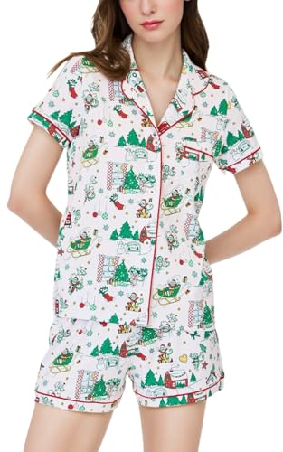 Image of Womens Pajamas Set Shorts Button Down 2 Piece Monkey Bunny Y2k Roller Dupes Rabbit Preppy Lounge Pjs Comfy Sleep Wear
