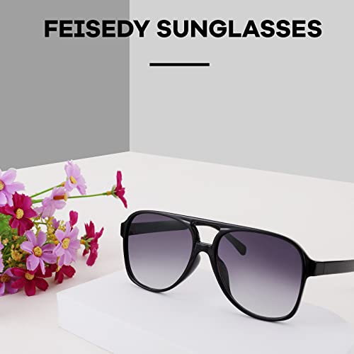 Image of FEISEDY Vintage Retro 70s Plastic Aviator Sunglasses Women Men Classic Large Squared Frame B2751