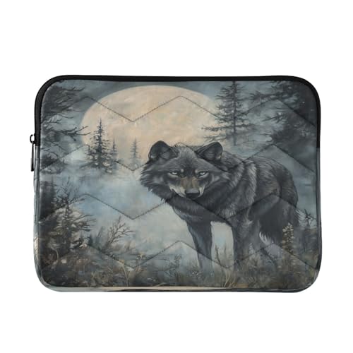 Wolf Moon Forest Blue Laptop Sleeve for 13-13.3 in Water Resistant Portable Laptop Sleeve Bag Protective Case for Men Women Boys