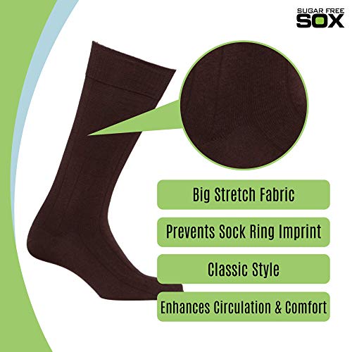 Diabetic Socks for Men by Sugar Free Sox Mid-Calf Ribbed 3 Pairs | Improve Foot Health Comfort Circulation | Seamless Toe | Non-Binding Top (10-13, Black/Navy/Brown) - Thumbnail 2