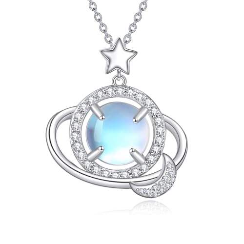 Collier planète pendentif pierre de lune idée cadeau femme