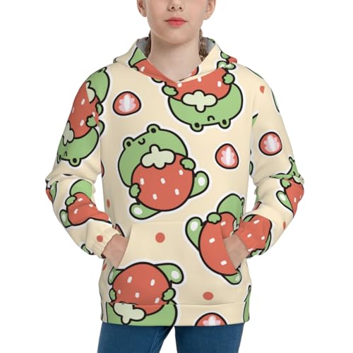 Frog Hold Strawberry Kid Hoodies Boys Sweatshirts Girls Pullover with Pocket
