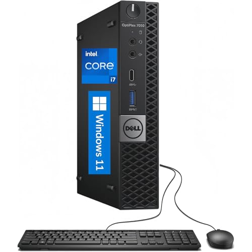 Dell Optiplex 7050 Mini-PC Desktop, 7050 Micro Computer Core i7-6700, 8GB RAM, 256GB SSD, WLAN, US QWERTY Keyboard, Win11 Pro (Renewed)