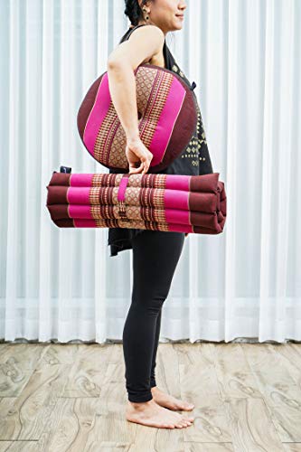 Image of Leewadee Meditation Cushion Set - 1 Small Zafu Yoga Pillow and 1 Small Roll-Up Zabuton Mat Filled with Kapok