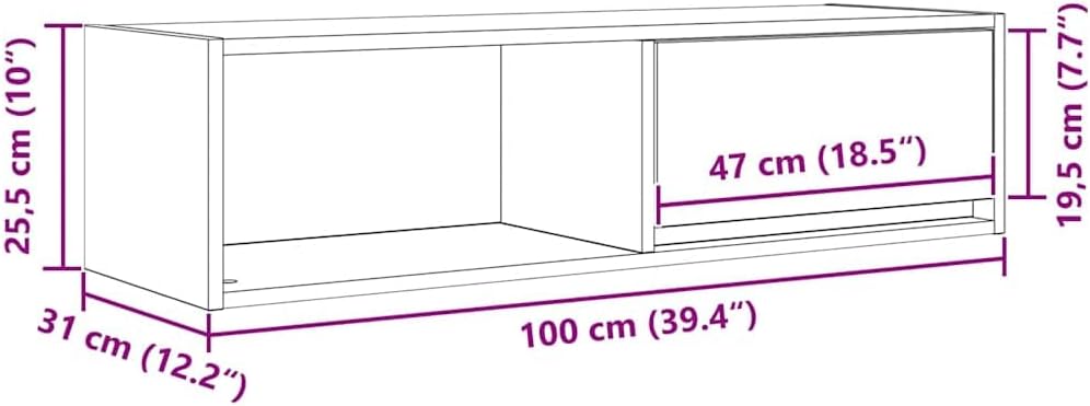 Diagram showing dimensions of the vidaXL White TV Cabinet