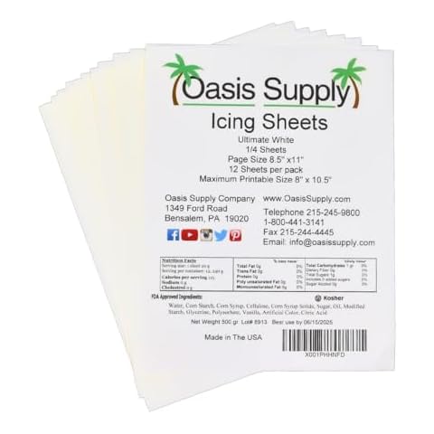 Oasis Supply, Ultra Flexible Icing Sheets, White, Paper 8.5" x 11", 12 count, Made in the USA Cover