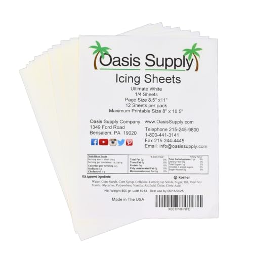 Oasis Supply, Ultra Flexible Icing Sheets, White, Paper 8.5