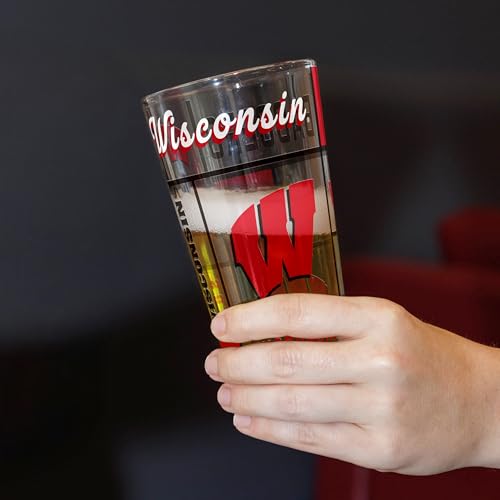 Image of Logo Brands NCAA oz Stained Glass Pint Glass - 3D Embossed Logo & Bold Team Colors - Durable Sports Fan Beer Glass for Home, Bar & Tailgates