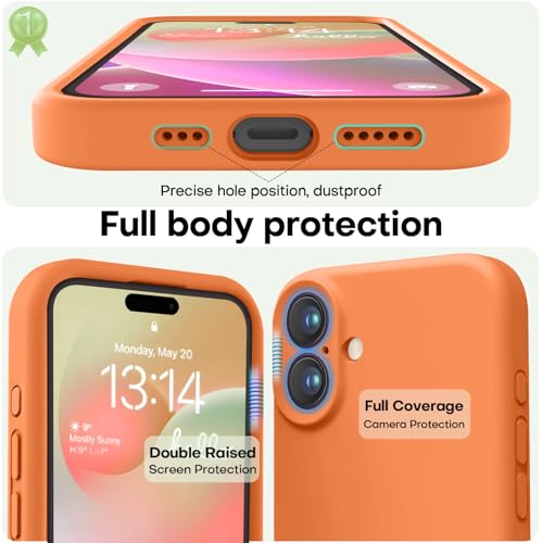 Image of LOVE 3000 Designed for iPhone 16 Case, Premium Silicone with [Soft Anti-Scratch Microfiber Lining] Shockproof Protective Phone Case for Men Women Girls 6.1 inch, Bright Orange