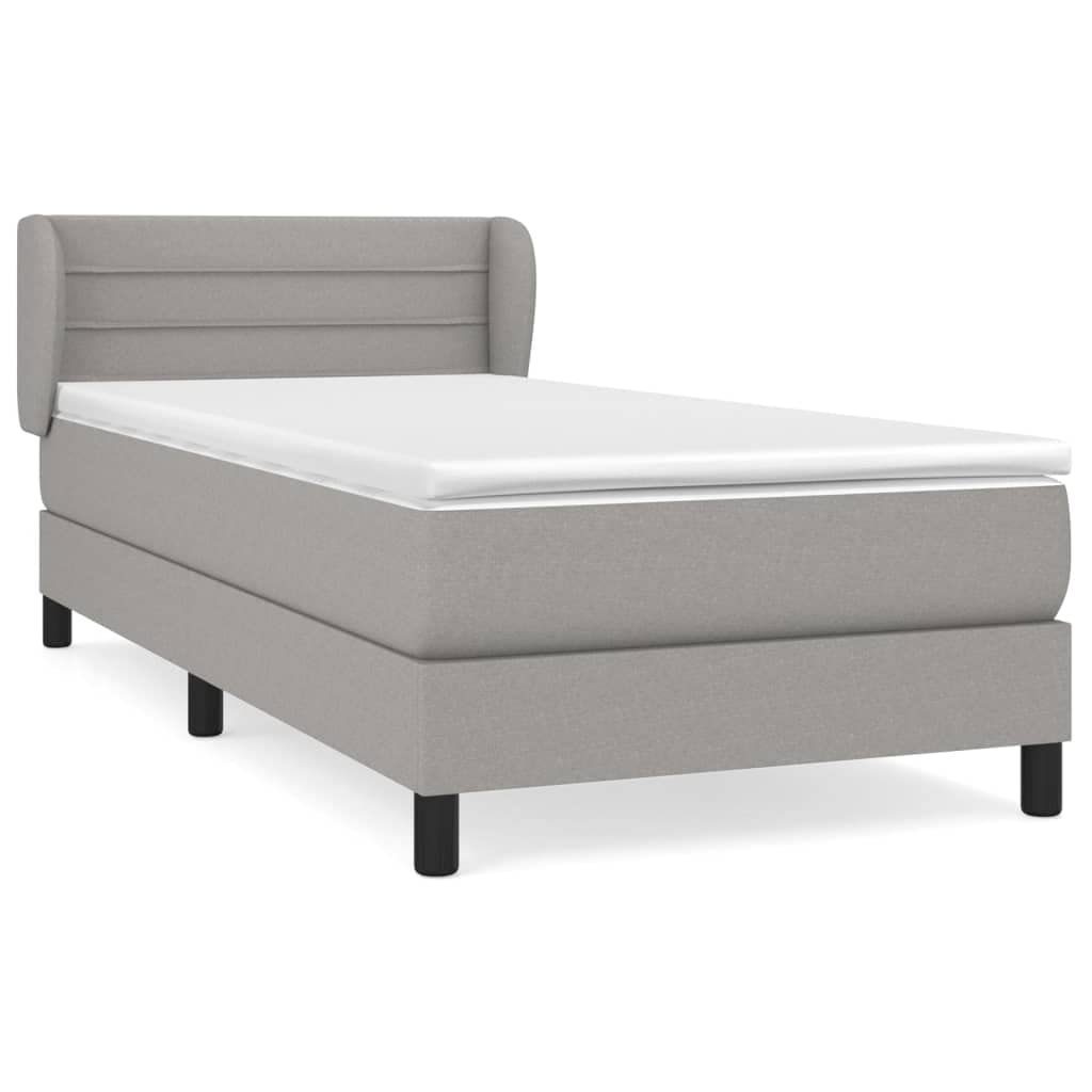 Letto a molle con materasso grigio chiaro, 80 x 200 cm, in tessuto, materasso a molle insacchettate con testiera regolabile in altezza, supporto medio rigido per chi dorme sulla schiena e sulla