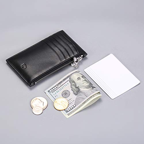 Image of HISCOW Pocket Card Holder 5cc with Zip - Full Grain Leather (Zippered Black)