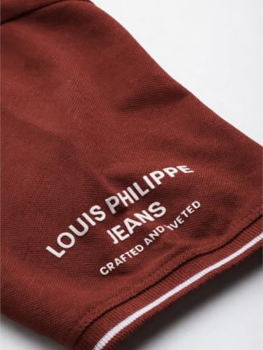 Image of Louis Philippe Men's Slim Fit Single-Tuck Pique Stylized Sleeve Print and Contrast Tipping Half Sleeve Solid Polo Tshirt