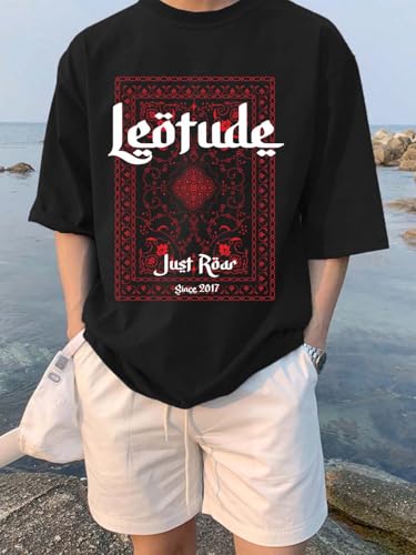 Image of LEOTUDE Casual Half Sleeve Cottonblend Printed Round Neck Drop Shoulder Oversized Tshirt for Man (Color Brown)