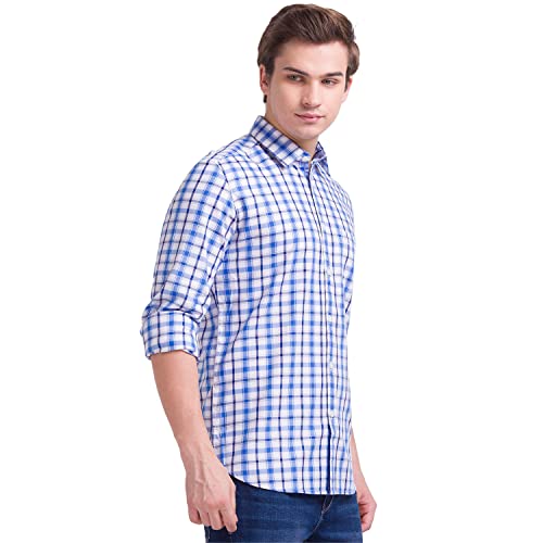 Image of Parx Cotton Medium Blue Casual Shirt for Men