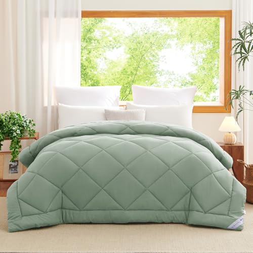 WAVVE Piumino Letto Matrimoniale 4 Stagioni 220x240 - Piumone Autunnale Invernale 220 x 240 cm - Coperta Trapunta 240x220 di Microfibra Sintetico, Verde