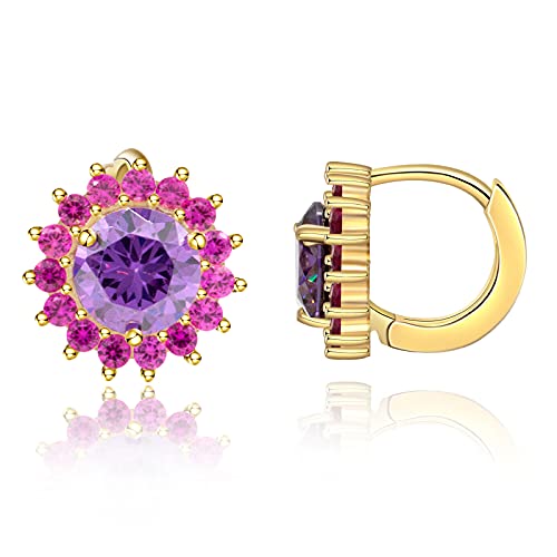 Neoshow Gold Huggie Hoop Earrings For Women Cubic Zirconia Small Hoop Earrings 14K Gold Plated Sterling Silver Post Tiny Cartilage Hoop Earrings For Women Girls (Purple+Pink) #TOP9