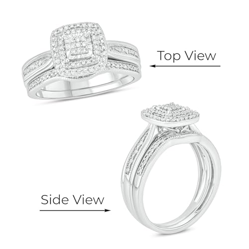 Cali Trove 1/5ct Natural Black & White Diamond Bridal Ring Set for Women | 925 Sterling Silver Square Halo Wedding & Engagement Ring | Diamond Promise Rings for Her in White Gold | Mother's Day Gifts3