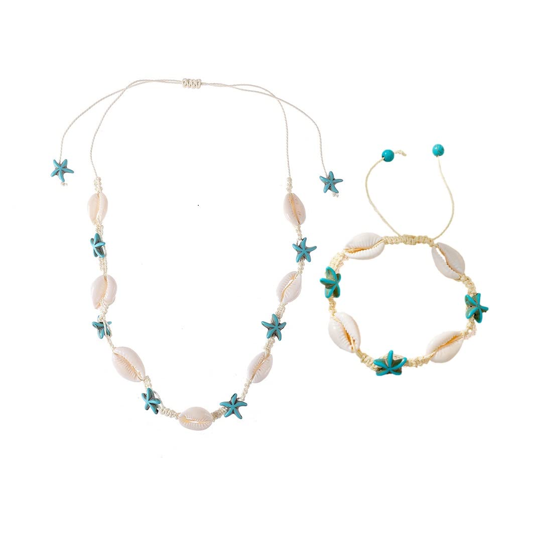 CaiyaoBoho Turtle Starfish Shell Evil Eye Beach Ankle Bracelets Necklace Adjustable Summer Ocean Bracelets Jewelry for Women Girls