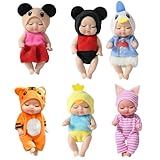 KUWUNG Mini Baby Puppe, 6 Stück Babypuppen mit Puppenkleidung, Realistische Mini Puppe, Rebirth Puppen, Kleine Reborn Puppenspielzeug Geschenk für Kleinkinder, Mädchen und Jungen (C)