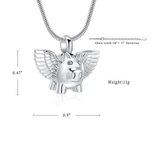 Minicremation Cremation Jewelry Urn Necklace for Ashes, Flying Pig Memorial Pendant Made of 316L Stainless Steel, Keepsakes Locket four Colors Can be Choose.2