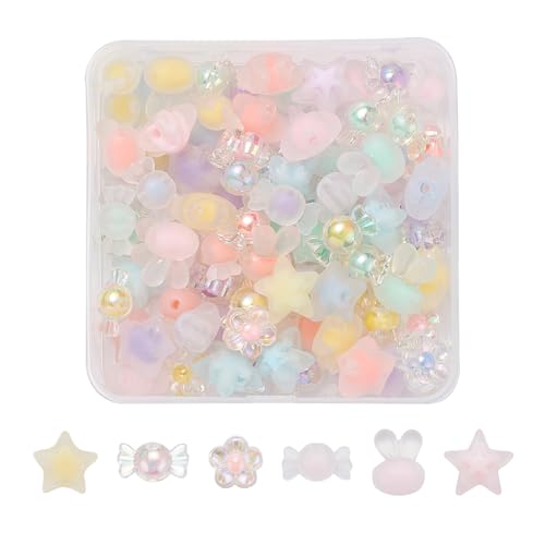 MakemadeDIY 100Pcs Cute Frosted Acrylic Beads Transparent Candy Flower Star Rabbit Loose Spacer Beads for Jewelry Making DIY Bracelets Necklaces Earrings Craft Gift