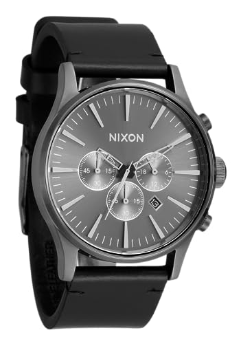 NIXON Sentry Chrono Leather A1391 - All Gunmetal/Black - 100m Water Resistant Men's Analog Chronograph Watch (42mm Watch Face, 23mm Leather Band)