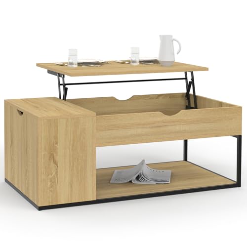 IDMarket - Table Basse Plateau relevable rectangulaire Detroit avec Coffre Design Industriel