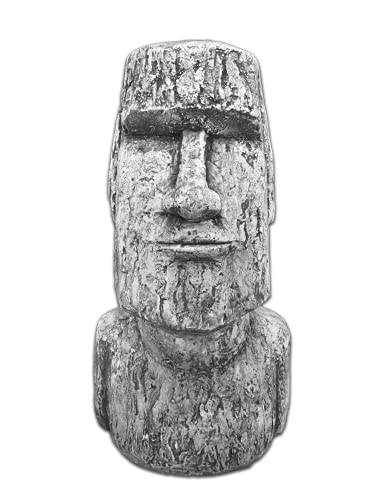 gartendekoparadies.de Statue Tête de Moai pour le Jardin Figurine en Pierre H 55 cm 36 kg Gris Résistant au Gel en Pierre pour Extérieur