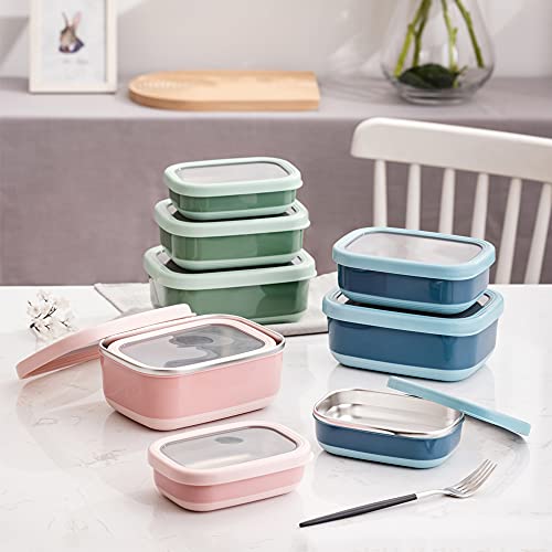 Lille Home Premium Stainless Steel Food Containers/Bento Lunch Box With Anti-Slip Exterior, Set of 3, 470ML, 900ML,1.4L, Leakproof, BPA Free