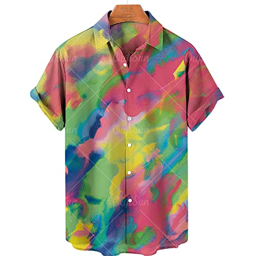 Chemise hawaïenne pour hommes à motif peint et manches courtes