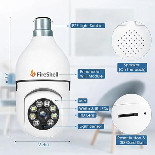Image of Fireshell 360 Bulb Security Camera 1080P HD | Smart PTZ WiFi CCTV with App Control, Motion Alert & Two-Way Talk | Indoor Home Surveillance Light Socket Camera