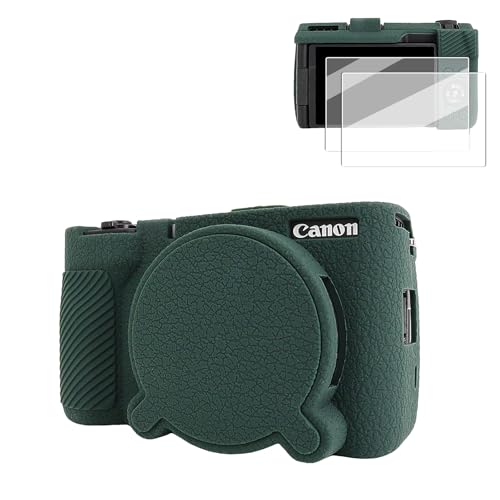 VOVMOEYA Canon PowerShot V1ケース用カメラケース、Canon v1カメラシリコンケース、超薄型スクリーンプロテクター2枚、取り外し可能なレンズキャップ付き
